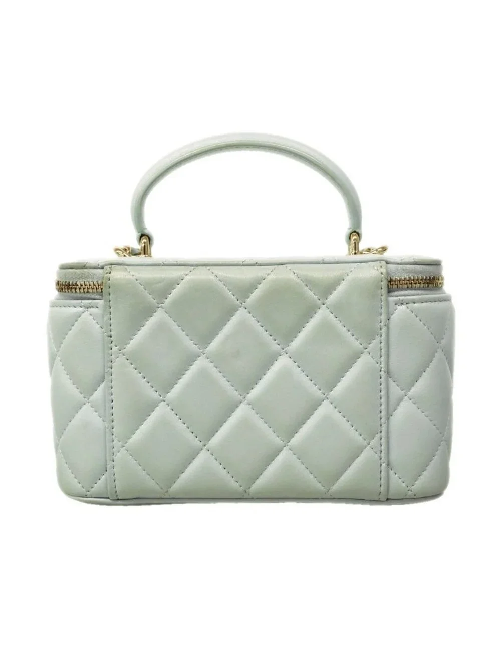 Chanel Vanity Bag Quilted Lambskin Sky Blue Champagne Gold 2-Way Bag